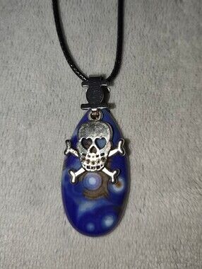 Skull & Crossbones Blue Stone Pendant Necklace - Handmade Jewelry